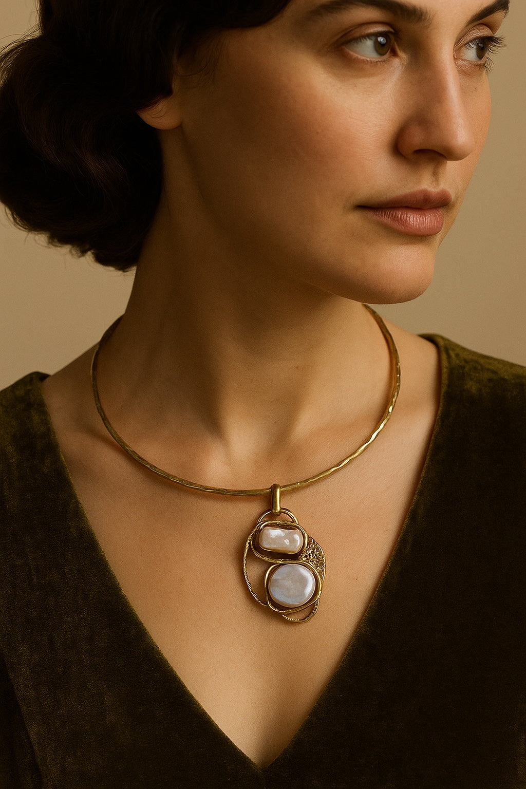 Collier Baroque Doré avec Perles Lumineuses